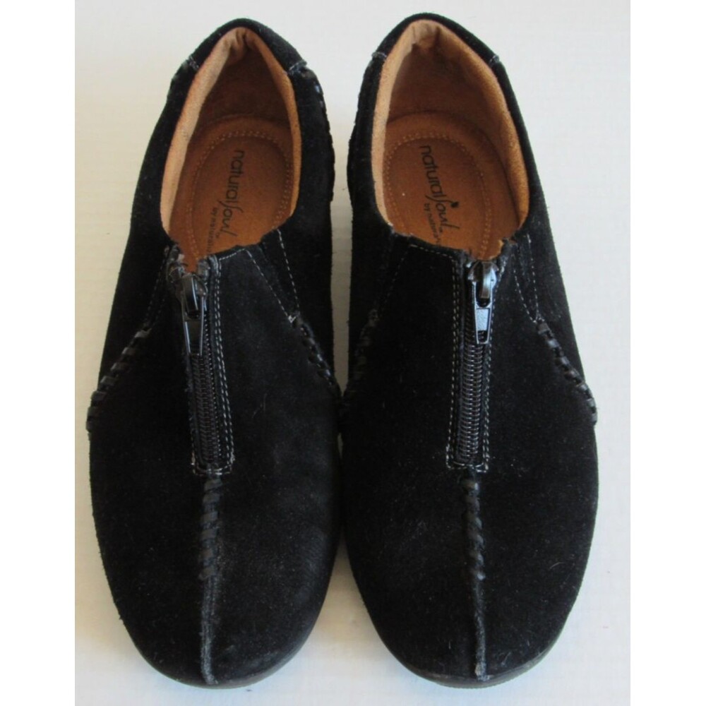 Natural Soul Black RIGG Slip On Front Zip Suede Leather Comfort Loafer Size 8M